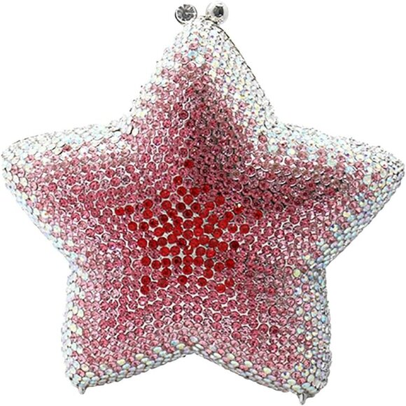 Accessories - Luxury Pink Red Rhinestone Star Shape Clutch for Weddings & Parties